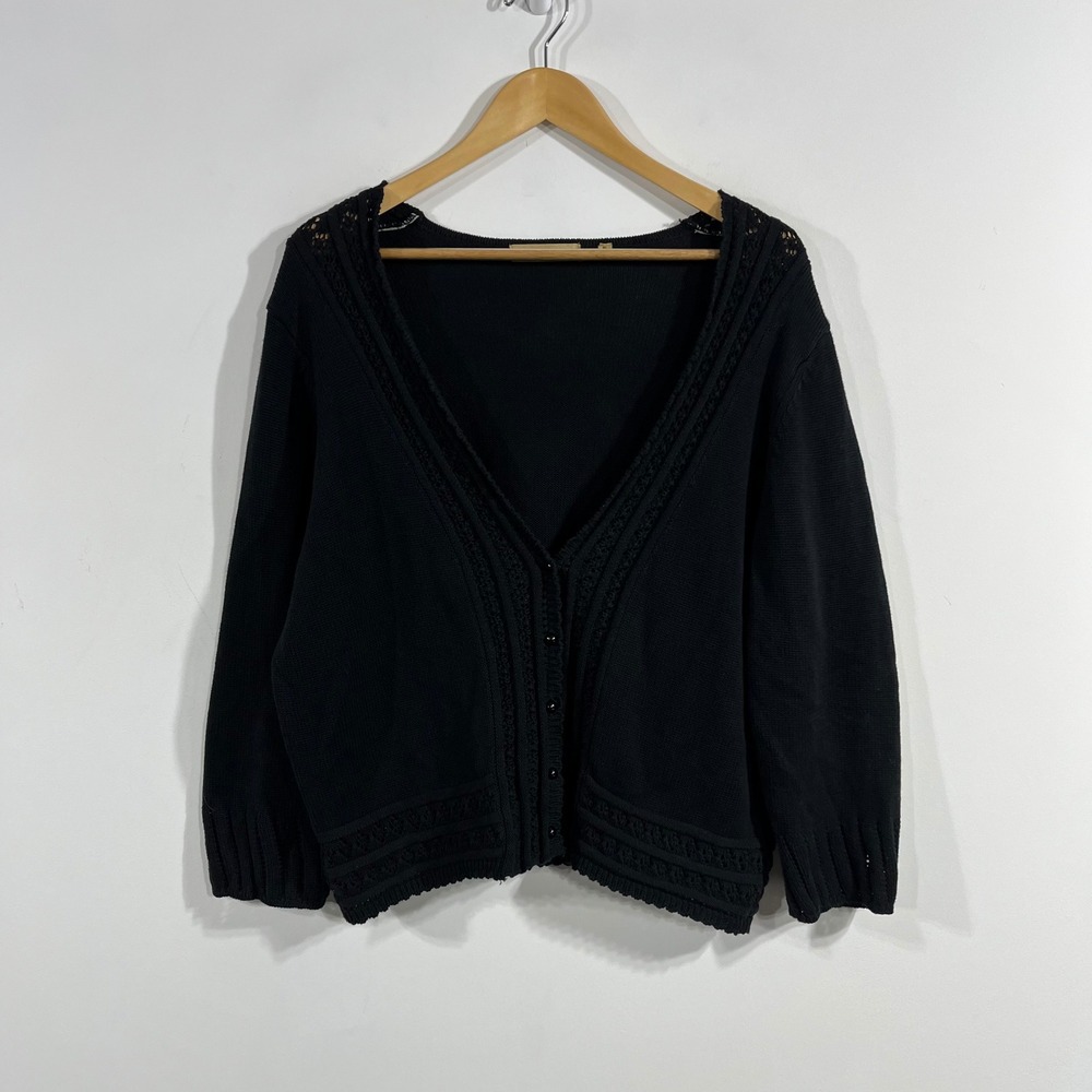 Notations Witchy Black Crochet Open Knit Boho Cardigan Womens XL Whimsigoth